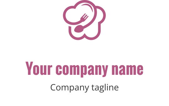 Chef hat logo design with a fork and spoon in pink