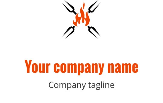 Bold logo design featuring a flame above stylized text in orange and gray
