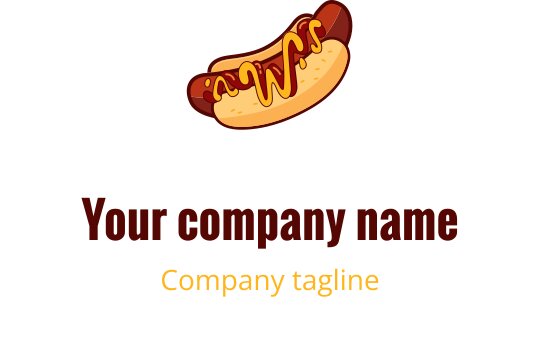 Playful hot dog logo design with mustard and a bun