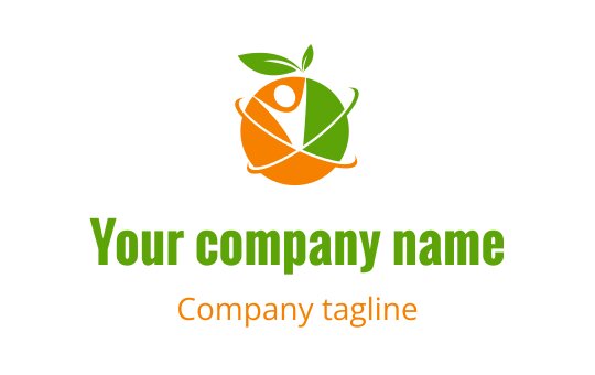 Vibrant logo design featuring a green leaf and orange circle elements