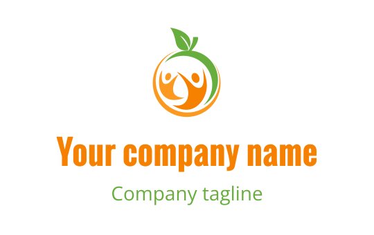 Playful orange logo design featuring two figures and a leaf