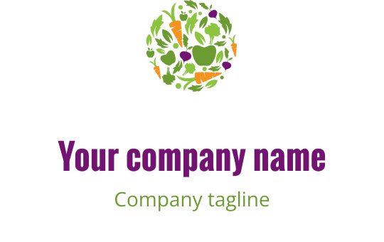 Colorful logo design featuring a circular arrangement of vegetables and leaves
