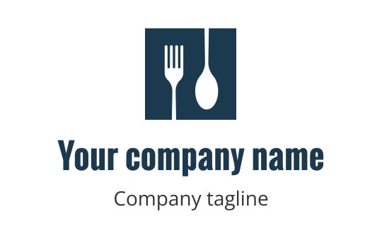 Modern logo design featuring a fork and spoon in a square