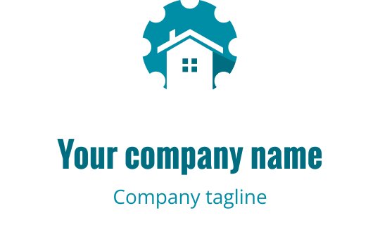 Modern logo design featuring a house within a gear shape