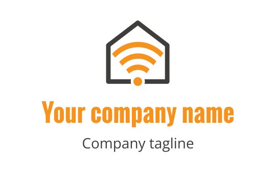Modern logo design featuring a house outline with orange Wi-Fi signals