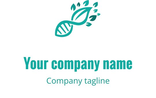 Modern logo design featuring a DNA strand intertwined with green leaves
