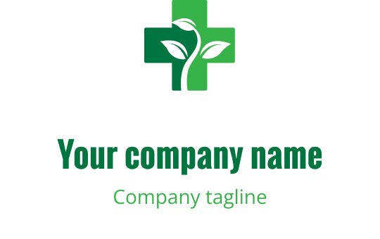 Modern green logo design featuring a plant within a cross shape