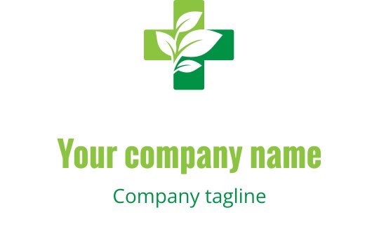 Modern green logo design featuring a leaf and cross symbol