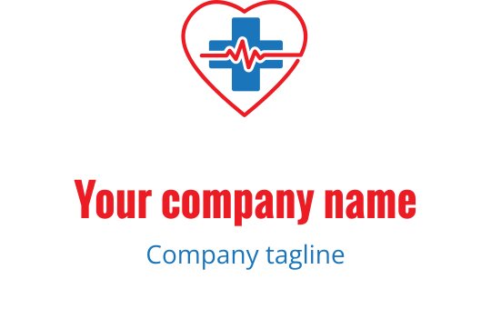Heart and cross logo design with a heartbeat line in red and blue