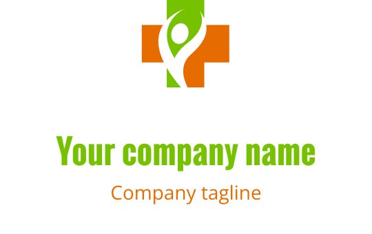 Modern logo design featuring a green and orange cross with a dynamic figure