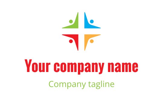 Colorful logo design featuring a star shape with four human figures