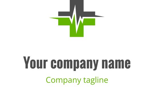 Modern logo design featuring a green cross and heartbeat line