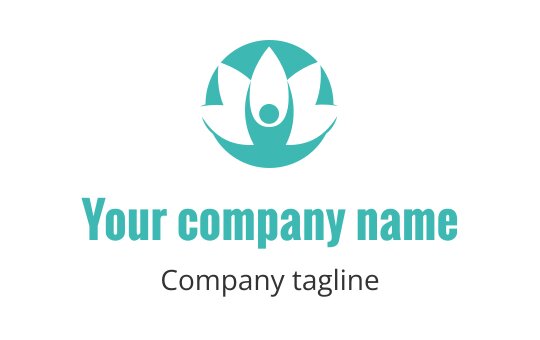 Modern teal logo design featuring a stylized lotus flower and figure
