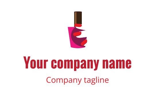 Creative nail polish logo design featuring a pink bottle and red accents