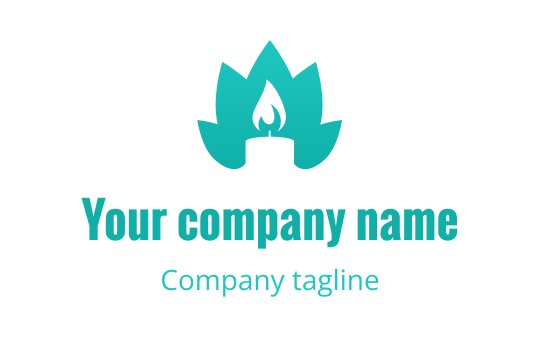 Modern teal logo design featuring a flame and stylized leaves