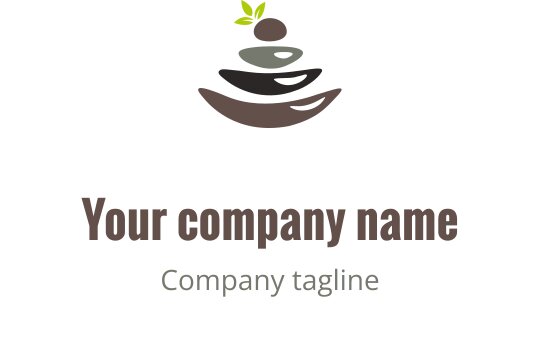 Balanced logo design featuring stacked stones and a green leaf
