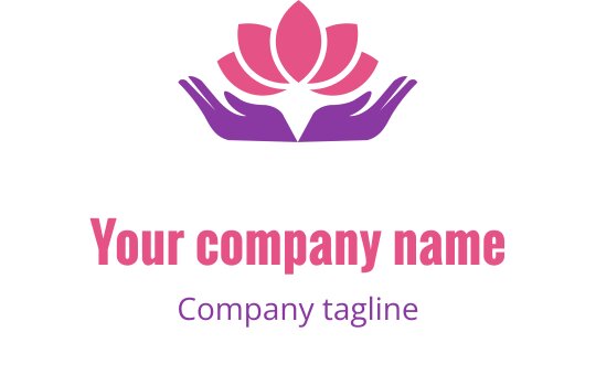 Elegant logo design featuring a pink lotus above two purple hands