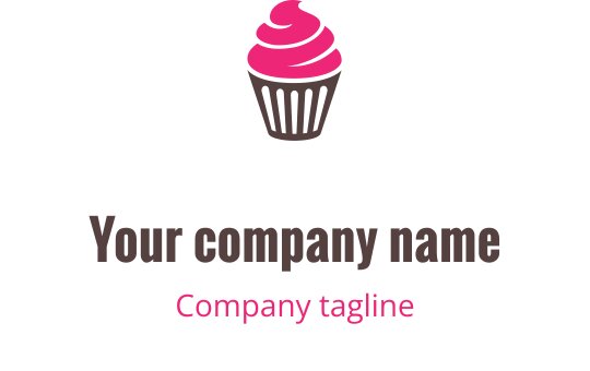 Playful cupcake logo design with pink frosting and brown wrapper