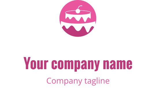 Playful pink and red logo design featuring a stylized cake