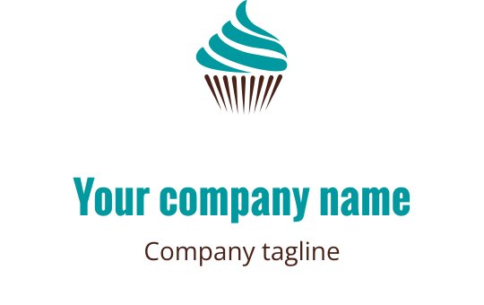 Cupcake logo design with teal frosting and brown wrapper