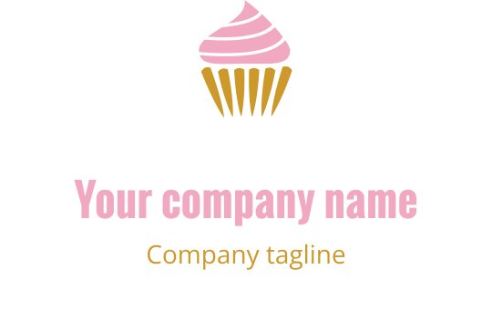 Playful cupcake logo design with pink frosting and golden wrapper