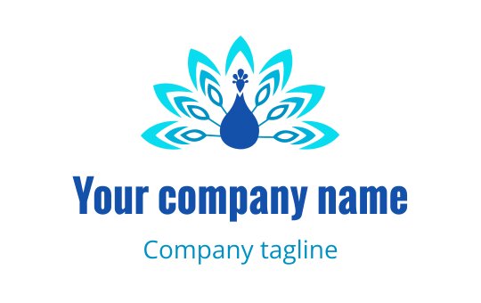 Elegant peacock logo design with blue and turquoise feather elements