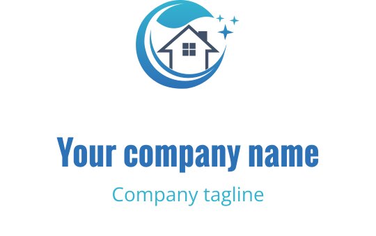 Modern logo design featuring a house within a circular blue wave
