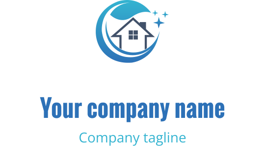 Modern logo design featuring a house within a circular blue wave