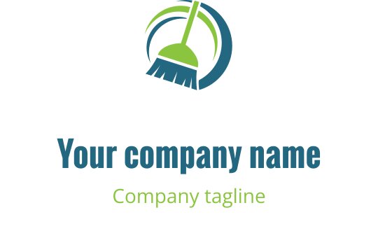 Modern logo design featuring a broom and circular elements in green and blue