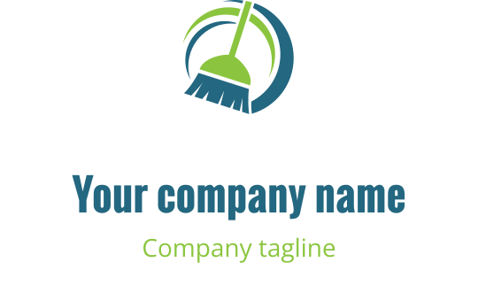 Modern logo design featuring a broom and circular elements in green and blue