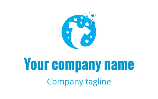 Modern blue logo design featuring a stylized shirt and bubbles