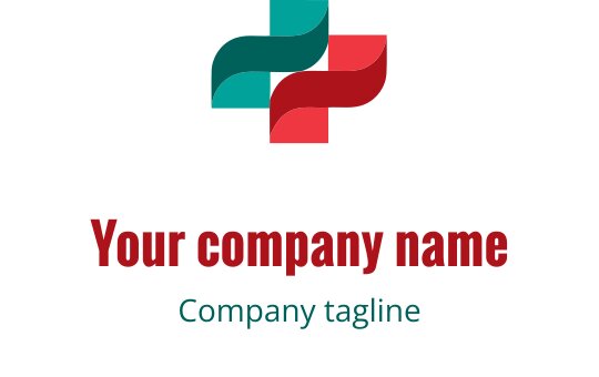 Bold logo design featuring teal and maroon geometric shapes