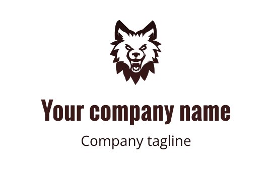 Bold wolf head logo design in dark brown with strong features