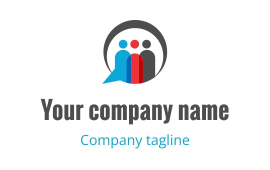 Modern logo design featuring three stylized figures in blue and red