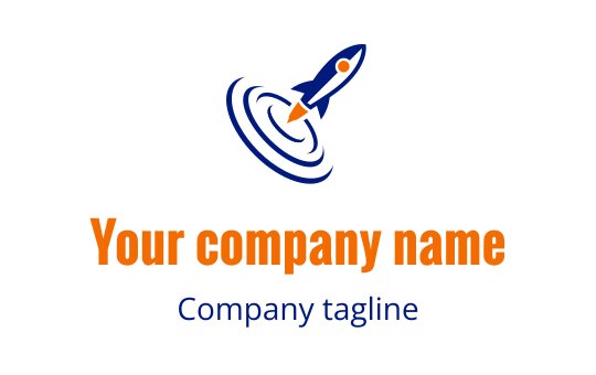 Dynamic rocket logo design with blue and orange accents