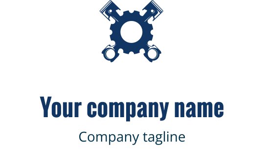 Bold logo design featuring a gear and crossed wrenches in navy blue