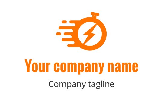 Dynamic orange stopwatch logo design with a lightning bolt element