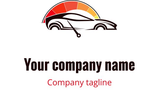 Sleek car logo design with a colorful speedometer above