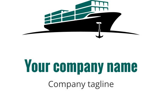Teal logo design featuring a stylized ship silhouette