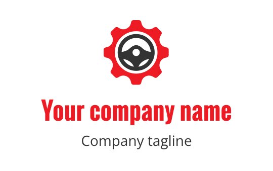 Bold gear logo design with a central steering wheel element