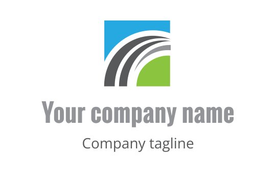 Modern logo design featuring a blue square and curved road elements