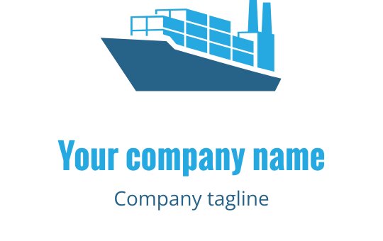 Teal and blue logo design featuring a stylized ship silhouette