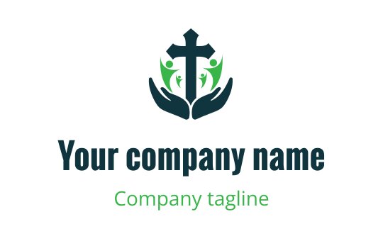 Modern logo design featuring a cross and hands with green accents