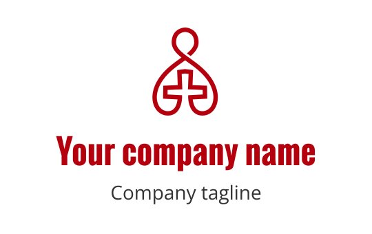 Stylized red logo design featuring intertwined shapes and crosses