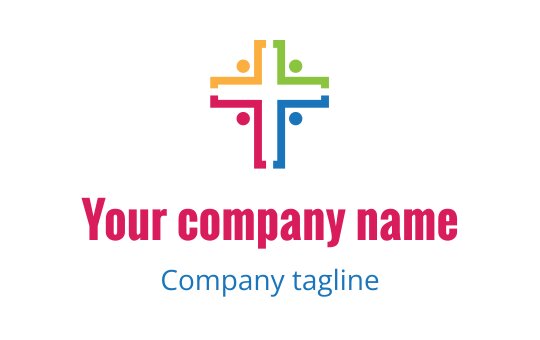 Colorful cross logo design with circular accents in vibrant hues