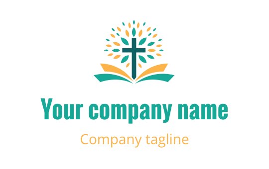 Colorful tree logo design with a cross and open book elements