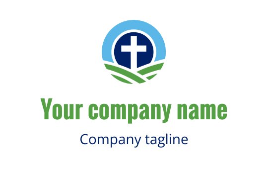 Modern logo design featuring a cross within a circular blue and green landscape