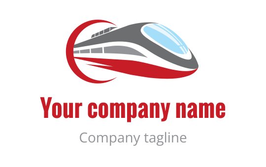 Sleek train logo design in red and gray with a dynamic curve