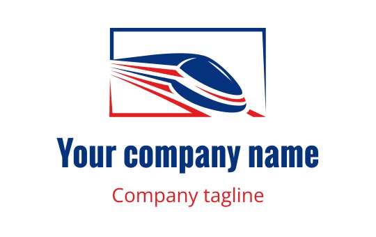 Sleek blue and red train logo design with dynamic motion lines