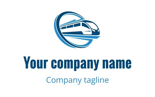 Modern blue train logo design with a circular motion element